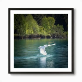 Firefly Majestic Swan Gliding Over Mystical Lake 4059 (2) Art Print