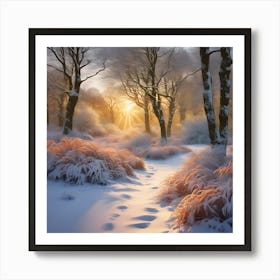 Golden Winter Sunlight across the Woodland Track 1 Art Print