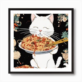 Cat With Noodles Poster