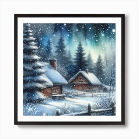 Winter Cabin In The Snow Art Print