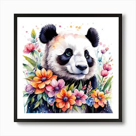 Panda Bear With Flowers 2 Art Print