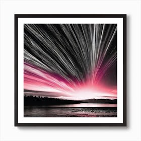 Star Trails Over Lake Art Print