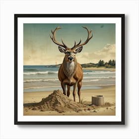 Deer On The Beach 4 Art Print