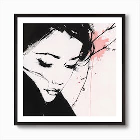 Girl In Black And White Art Print