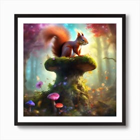 Red Squirrel in Light of the Mystical Forest  Art Print