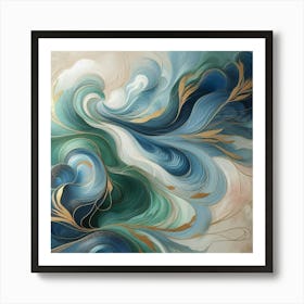 Blue And Gold Abstract Painting Art Print