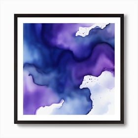 Beautiful indigo violet abstract background. Drawn, hand-painted aquarelle. Wet watercolor pattern. Artistic background with copy space for design. Vivid web banner. Liquid, flow, fluid effect. Art Print