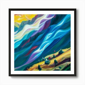 People camping in the middle of the mountains oil painting abstract painting art 4 Art Print
