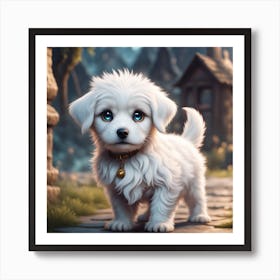 White Puppy With Blue Eyes Art Print