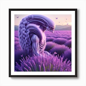 Alien Pondering In A Lavender Field Art Print