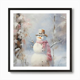 Snowman In The Woods 2 Art Print