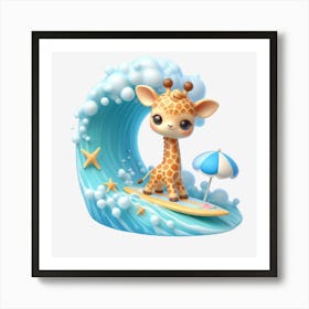 Giraffe On A Wave Art Print