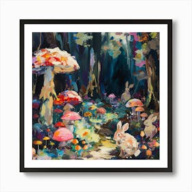 Rabbits In The Forest 1 Art Print