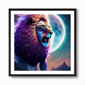 Lion roaring In The Moonlight Art Print