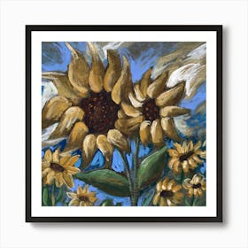 Sunflowers - square painting Anton Maliar floral blue yellow Art Print