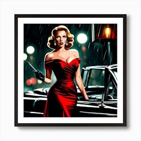 Lady In Red Dress Art Print