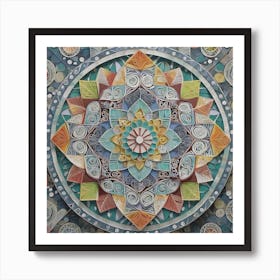 Firefly Beautiful Modern Intricate Floral Yin And Yang Japanese Mosaic Mandala Pattern In Gray, And (5) Art Print