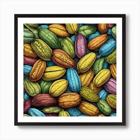 Colorful Cocoa Beans Seamless Pattern Art Print