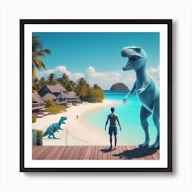 T-Rex On The Beach Art Print