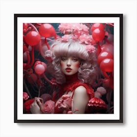 Girl With Red Hair And Balloons Art Print