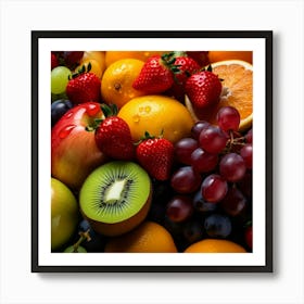 Fresh Kiwi Strawberries Grapes And Oranges Art Print