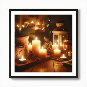 Christmas Candles On A Table Art Print