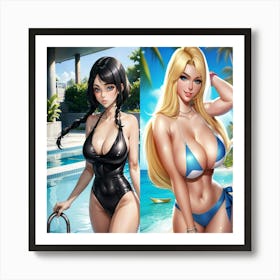 Two Anime Girls In Bikinis 1 Art Print