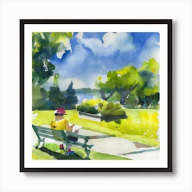 Watercolor  Of A Park Bench Art Print