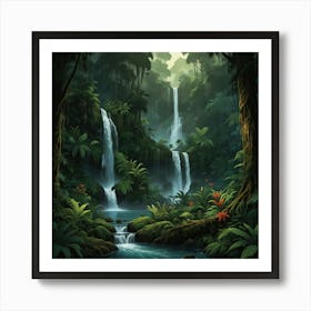 Waterfall In The Jungle 49 Art Print