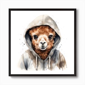 Watercolour Cartoon Alpaca In A Hoodie 2 Art Print