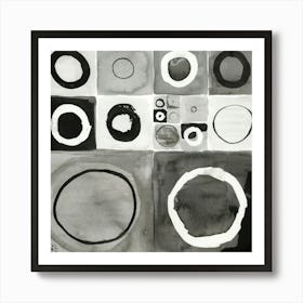 Black And White Monochrome Abstract - circles shapes geometric geometric minimal square Art Print
