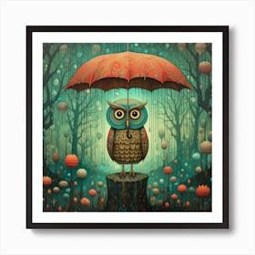 Owl In The Rain Art Print