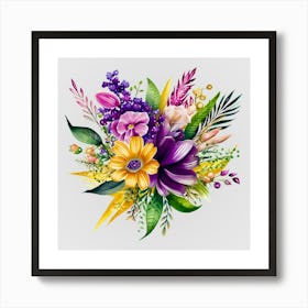 Watercolor Mardi Gras Flower Bouquets 7 Art Print