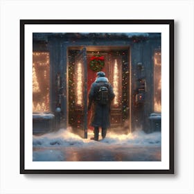 Christmas Decoration On Home Door Sharp Focus Emitting Diodes Smoke Artillery Sparks Racks Sy (7) Art Print