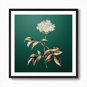 Gold Botanical Elderflower Tree on Dark Spring Green n.3841 Art Print