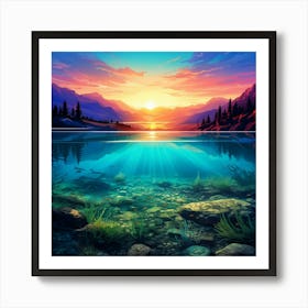 Sunset In The Lake Art Print