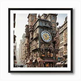 Steampunk Street Clock Cubism Style Art Print