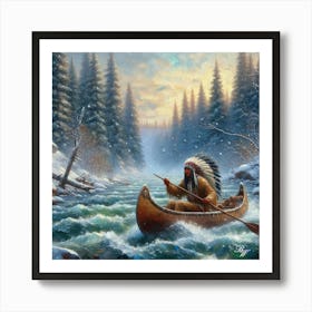 Oil Texture Native American Indian Canoeing 3 Art Print