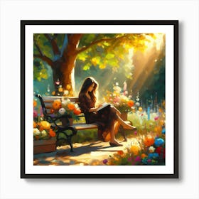 Girl Reading In The Garden Art Print