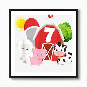 Farm Animals 7th Birthday 7 Year Old Birthday Party Art Print