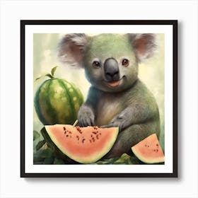 Koala Eating Watermelon 1 Art Print