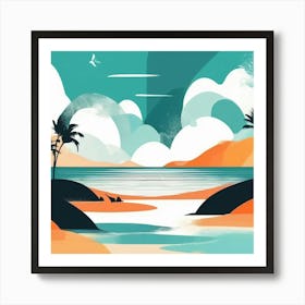 Beach Landscape With Palm Trees Art Print