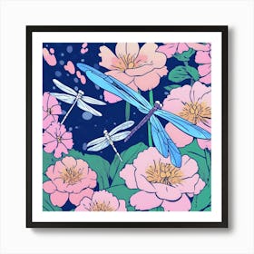 Dragonfly And Flowers 1 Art Print