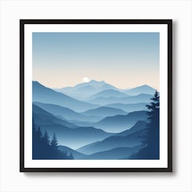 Misty mountains background in blue tone 108 Art Print