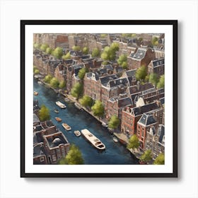 Amsterdam Canal Summer Aerial View Art Print