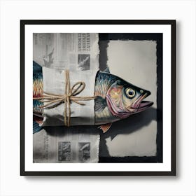 Fish Wrapped In Newspaper Affiche