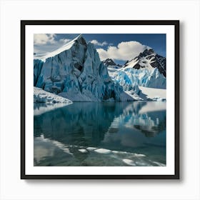 A Stunning Glacier With Blue Ice Formations, Towering Peaks, And A Bright, Sunny Sky 1 Art Print