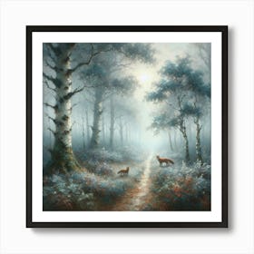 Foxes In The Woods 1 Art Print