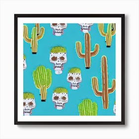 Sugar Skulls And Cactus Art Print