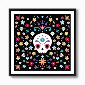 Cute Day Of The Dead Square Art Print